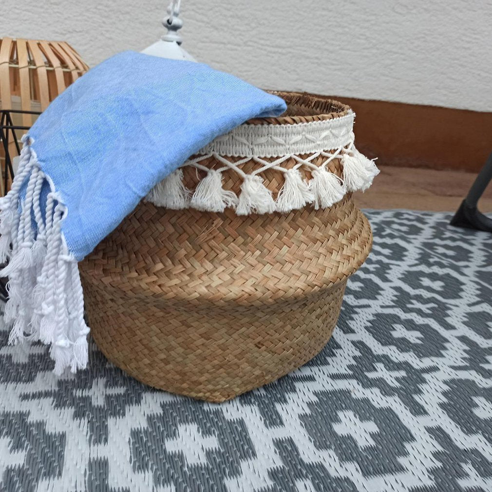 Hand Woven Seagrass Basket with Fringe